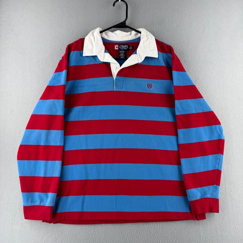 Vintage Chaps Ralph Lauren Rugby Shirt Mens XL Blue Red Cotton Polo
